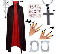 Anyingkai Mantello Rosso e Nero,Mantello Vampiro Adulto,Mantello con Cappuccio per Halloween,Reversibile Nero Rosso Mantello,Mantello da Vampiro di Halloween,Halloween Capo per Carnevale Masquerade
