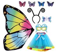 Anyingkai Set Costume Ali da Farfalla Bambina - 3 Pezzi Mantello per Carnevale, Halloween e Feste in Costume