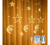 Anyingkai Tenda Luminosa Luna Stella,Catena Luminosa Stella,Decorazioni Ramadan,LED del Ramadan Decorativo,Luci a led del ramadan decorazione,Stella Luce Led Ramadan,Tenda di luci stella (A, Caldo)