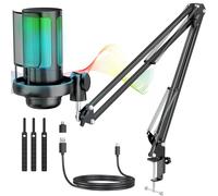 Anykuu Microfono a Condensatore RGB 7 Colori Plug & Play Microfono Cardioide 192kHz/24-Bit Kit Microfono USB con Filtro Anti-Pop e Supporto Antiurto per PC Gaming Mac YouTube