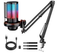 Anykuu Microfono Gaming RGB, Microfono a Condensatore RGB Plug & Play 192kHz/24-Bit con Pulsante di Silenziamento, Kit Microfono USB con Filtro Anti-Pop e Supporto Antiurto per PC Mac Gaming Podcast
