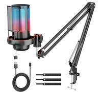 Anykuu Microfono Gaming RGB, Microfono a Condensatore RGB Plug & Play 192kHz/24-Bit con Pulsante di Silenziamento, Kit Microfono USB con Filtro Anti-Pop e Supporto Antiurto per PC Mac Gaming Podcast