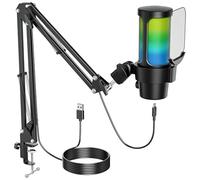 Anykuu Microfono Gaming RGB Microfono PC USB Plug & Play Kit per PC/MAC/PS4/PS5 Microfono a Condensatore con Filtro Anti-Pop e Supporto Antiurto Tocco Muto per Streaming Podcast Studio