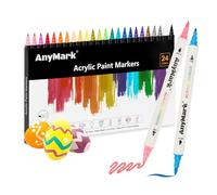 AnyMark 24 Colori Pennarelli Acrilici, Doppia Punta Pennello e Fine, Marker Acrilici per Pietra, Legno, Vetro, Calligrafia, Pittura su Roccia e Fai-da-te