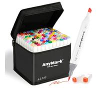 AnyMark Pennarelli ad alcol con punta a pennello, 100 + 1 colori, doppia punta, pennello e scalpello, set di pennarelli artistici a base di alcool, con custodia, per bambini e adulti, per disegnare e