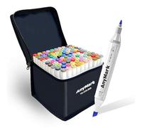 AnyMark Set di 100 Pennarelli ad Alcool, Doppia Punta Scalpello e Fine, Pennarelli Artistici a Base di Alcool per Disegno e Colorazione, Fusto Bianco