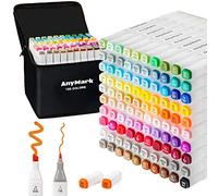 AnyMark Set di 100 Pennarelli ad Alcool, Doppia Punta Scalpello e Fine, Pennarelli Artistici a Base di Alcool per Disegno e Colorazione, Fusto Bianco