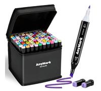 AnyMark Set di 100 Pennarelli ad Alcool, Doppia Punta Scalpello e Fine, Pennarelli Artistici a Base di Alcool per Disegno e Colorazione, Fusto Nero