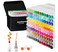 AnyMark Set di 120 Pennarelli ad Alcool, Doppia Punta Scalpello e Fine, Pennarelli Artistici a Base di Alcool per Disegno e Colorazione, Fusto Bianco