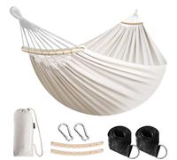 ANYOO Amaca da Giardino con Cinghie, Comoda Campeggio Amaca in Cotone con Barre Staccabili per Interno/Esterno Balcone Terrazze