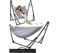 ANYOO Amaca da Giardino e Sedia Sospesa con Supporto Pieghevole, Set di Struttura per Amaca Portatile a Doppio Uso per Amache da Interno ed Esterno Campeggio