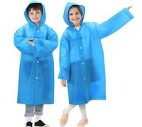 ANYOO Poncho Impermeabile per Bambini per Ragazzi e Ragazze, Confezione da 2 Mantella Antipioggia Leggero con Cappuccio con Maniche Lunghe per Bambini di Altezza 100-150 cm Campeggio, Viaggi, Blu