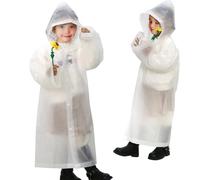 ANYOO Poncho Impermeabile per Bambini per Ragazzi e Ragazze, Confezione da 2 Mantella Antipioggia Leggero con Cappuccio con Maniche Lunghe per Bambini di Altezza 100-150 cm Campeggio, Viaggi, Bianco