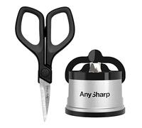 AnySharp Affilacoltelli PowerGrip Professionale, Affila Coltelli da Cucina, Acciaio Temprato, Chef, Mini Forbici Alta Qualità Inclusi, Pacchetto Argento, ABS Carburo
