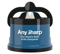 AnySharp Affilacoltelli, Sicurezza Mani Libere, Potente Suzione PowerGrip, Affila Sicuramente Tutti i Coltelli da Cucina, Ideale per Acciaio Temperato e Dentati, Il Migliore del Mondo, Blu