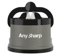 AnySharp Affilacoltelli, Sicurezza Mani Libere, Potente Suzione PowerGrip, Affila Sicuramente Tutti i Coltelli da Cucina, Ideale per Acciaio Temperato e Dentati, Il Migliore del Mondo, Grigio