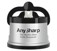 AnySharp Affilacoltelli, Sicurezza mani libere, Ventosa PowerGrip, Argento | In sicurezza Affila All coltelli da cucina, Ideale per acciaio temprato e seghettato, Compatto, Taglia unica