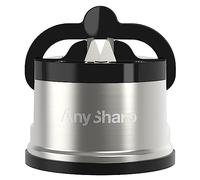 AnySharp Pro Affilacoltelli (Metal) con Ventosa, Metallo Spazzolato | Sicurezza mani libere, In sicurezza Affila All coltelli da cucina, Ideale per acciaio temprato e seghettato, Taglia unica
