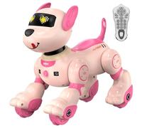anysun Cane Robot, Giocattolo Cane Robot Ricaricabile, Giocattolo Programmabile con Funzione di Seguito, Comandi Vocali, Telecomando e Sensori Tattili, Regalo di Natale Ideale per Bambini (Rosa)