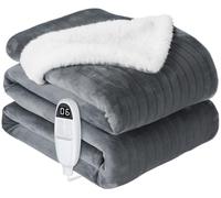anysun Coperta Termica 200x180 cm, Coperta Elettrica Matrimoniale con Timer 1-10h e Autospegnimento, 6 Livelli di Temperatura, Flanella e Simil Pelliccia di Coniglio, Lavabile in Lavatrice