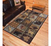 AnYtoy Tappeto per soggiorno, motivo orso nero, stile rustico con capanna e capanna a reticolo, sotto il tavolo, per la casa e la camera da letto, 150 x 240 cm, lavabile in lavatrice