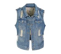 AnyuA Donna Primavera e Autunno Gilet Jeans - Grandi Dimensioni,Strappato Blu 2XL