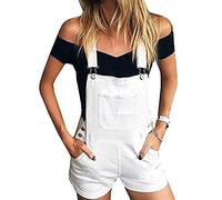 AnyuA Elegante Salopette, Pantaloncini Corta, con Taschini, da Donna, in Denim Bianco S