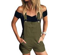 AnyuA Elegante Salopette, Pantaloncini Corta, con Taschini, da Donna, in Denim Verde S