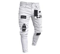 AnyuA Jeans da Uomo Skinny Elasticizzati Slim Pantaloni Leggeri Comodi Bianco 2XL