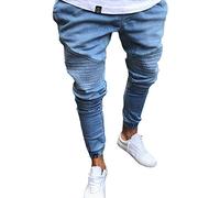 AnyuA Jeans da Uomo Skinny Elasticizzati Slim Pantaloni Leggeri Comodi Blu M