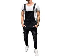 AnyuA Uomo Salopette in Jeans, con Tasca sul Petto, Jumpsuit Tuta, Denim Nero S