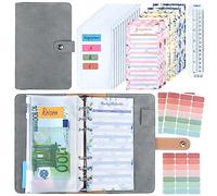 ANYUKE Budget Binder A6, Raccoglitore ad Anelli per Cash Stuffing, Agenda Budget e Quaderno Risparmio Soldi con Bustine per Contanti, Money Binder per Organizzatore di Budget - Grigio