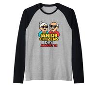 Anziani Giorno Agosto 21 Retro Coppia anziana Nonna Maglia con Maniche Raglan