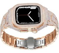 ANZOAT Cassa dell'orologio con diamanti + kit di modifica del cinturino in metallo, per Apple Watch 8, 7, 6, 5, 4, SE, alla moda, per donne e ragazze, serie di orologi da 44 mm e 45 mm
