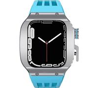 ANZOAT Kit mod per cinturino in titanio e metallo, per Apple Watch 8/7/6/5/4/SE serie 45 mm 44 mm, cinturino sportivo in gomma + fibbia in acciaio, protezione completa, For 45mm, Acetato, Non pietra