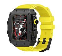 ANZOAT Set di cassa in lega di zinco e cinturino in gomma, per Apple Watch Serie 9/8/7 45 mm 6/5/4/SE 44 mm Serie di orologi da 44 mm Sostituire gli accessori del cinturino, 44mm, Acetato, Non pietra