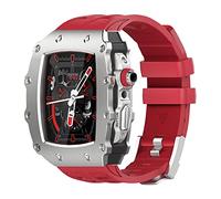 ANZOAT Set di cassa in lega di zinco e cinturino in gomma, per Apple Watch Serie 9/8/7 45 mm 6/5/4/SE 44 mm Serie di orologi da 44 mm Sostituire gli accessori del cinturino, 45mm, Acetato, Non pietra