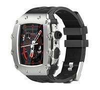 ANZOAT Set di cassa in lega di zinco e cinturino in gomma, per Apple Watch Serie 9/8/7 45 mm 6/5/4/SE 44 mm Serie di orologi da 44 mm Sostituire gli accessori del cinturino, 44mm, Acetato, Non pietra