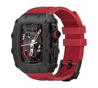 ANZOAT Set di cassa in lega di zinco e cinturino in gomma, per Apple Watch Serie 9/8/7 45 mm 6/5/4/SE 44 mm Serie di orologi da 44 mm Sostituire gli accessori del cinturino, 44mm, Acetato, Non pietra