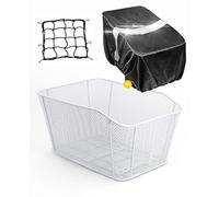 ANZOME cestino bicicletta posteriore, cestino bici borsa scuola posteriore con copertura cestino impermeabile e rete portapacchi cestino bici posteriore grande, 40×32×21 cm, bianco