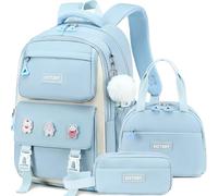 AO ALI VICTORY Zaino per ragazze, 3 pezzi, grazioso zainetto scolastico elementare medio per bambini, con borsa per il pranzo e astuccio, set, A-blue Set