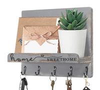 AOAOPQ Portachiavi in legno da parete con mensola, portachiavi e porta posta, decorativo da parete, per ingresso, camera da letto, bagno, portachiavi grigio antico