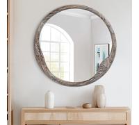 AOAOPQ Specchio da bagno in legno, specchio rotondo con cornice a tamburo, specchio da parete per bagno, camera da letto o soggiorno, decorazione 50,8 cm, marrone