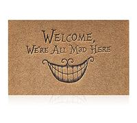 AOAOPQ Tappetini di benvenuto per porte d'ingresso e porte esterne con scritta “We All Mad Here”, zerbino per interni antiscivolo, super assorbente, facile da pulire, grande, marrone