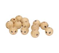 Aoaoy 30 perline rotonde in legno con faccina sorridente, per fai da te, perline sfuse in legno, accessori per bambini