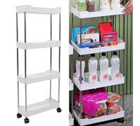 Aoaoy Slim Rolling Storage Cart, Slim Storage Cart 4 Animali Bagno Organizer Mobile Mensola Utility Tower Rack per biancheria da cucina, spazi stretti tipo (bianco)