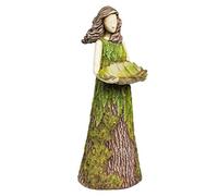Aoaoy Statua da giardino fatata con mangiatoia per uccelli, sculture fatte a mano per decorazione esterna, ornamenti coperti di muschio, altezza 6,5 m, attira uccelli canori, colore verde, 28 x 9,9 cm