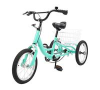 AOAPUMM Triciclo per bambini di colore verde chiaro per 5 - 6 anni, ruote in alluminio da 14 pollici, acciaio al carbonio, cestino, una marcia singola, freno a morsetto, stabile e design moderno