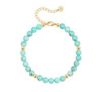 Aobei Pearl Bracciali rotondi turchesi per le donne Boho Chakra Gemstone Beaded Bracciali Dainty 18K oro Round Ball Beads Station Layering Jewelry 7 "+2"