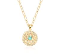 Aobei Pearl Collana da donna placcata oro 18 K con ciondolo a forma di luna, stella, leone, occhio del malocchio, cuore, croce, medaglione, graffetta, chian, gioielli da donna, 18 inches (chain length